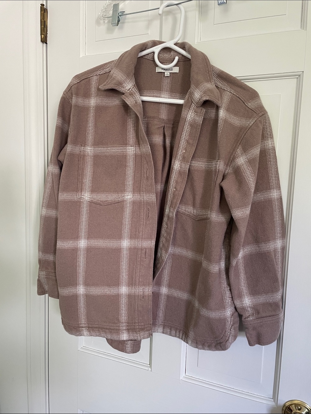 Madewell Taupe Plaid Teddy Shacket Jacket